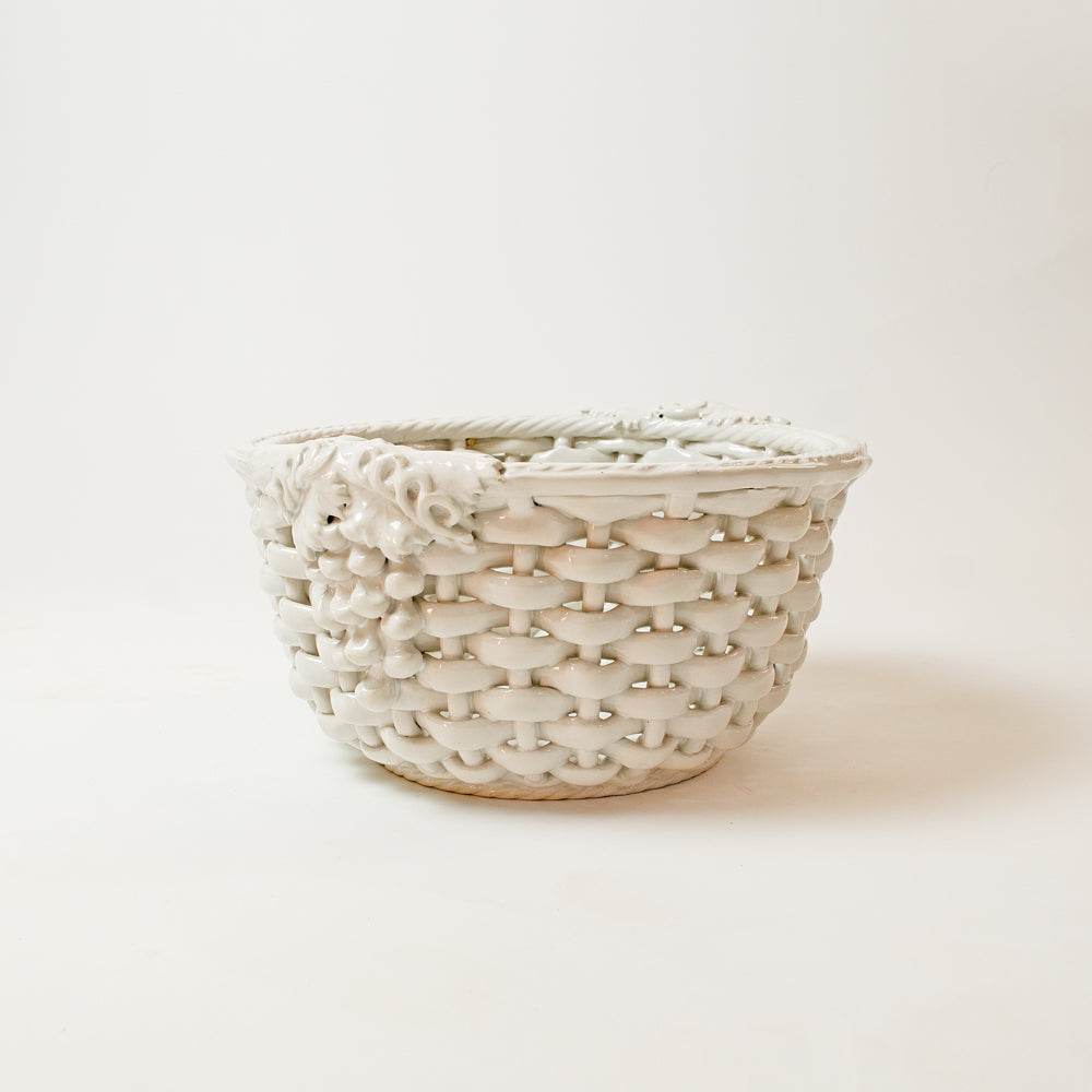 Portuguese Ceramic Wicker Fruit Bowl