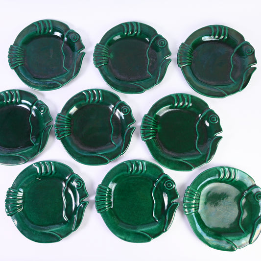 Jade Green Fish Plates Set