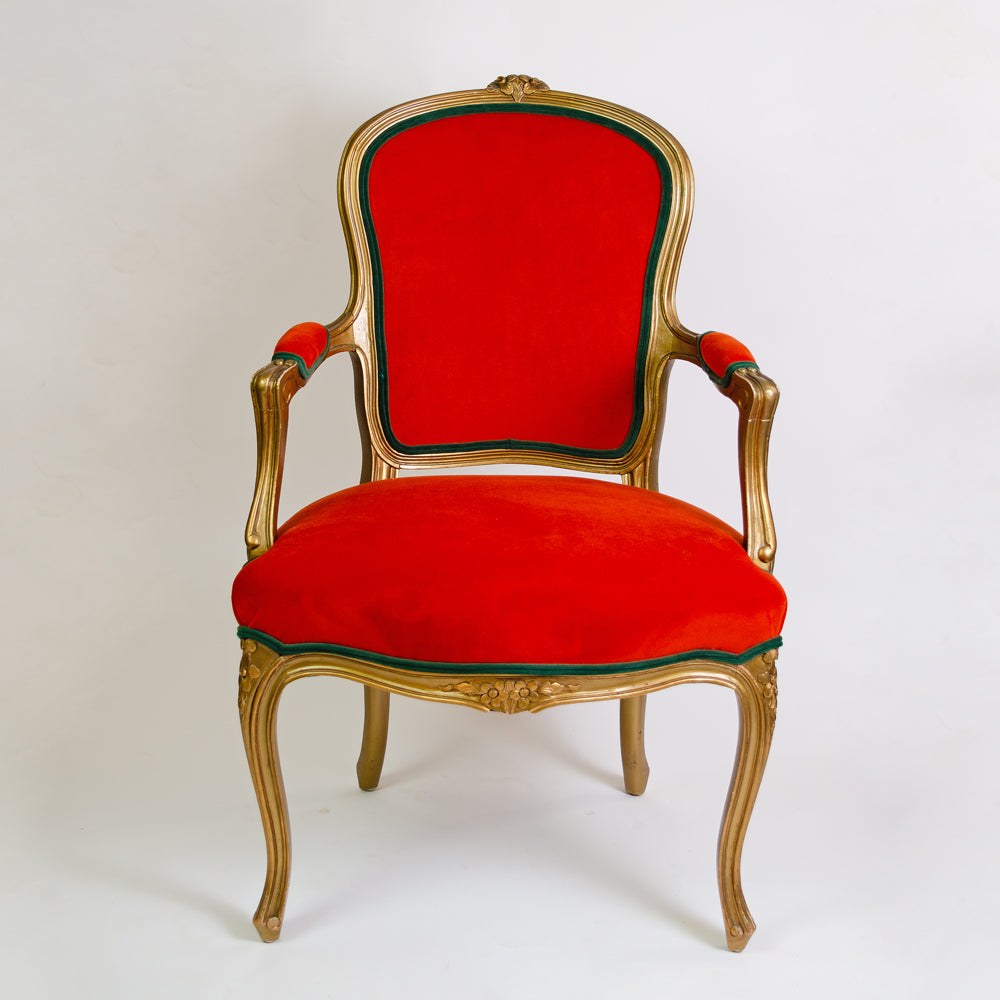 Pair of Louis XV style Armchairs in Burnt Orange Velvet