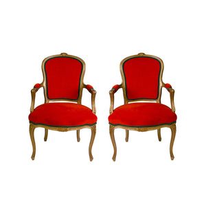 Pair of Louis XV style Armchairs in Burnt Orange Velvet