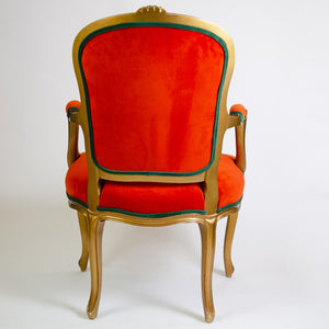 Pair of Louis XV style Armchairs in Burnt Orange Velvet