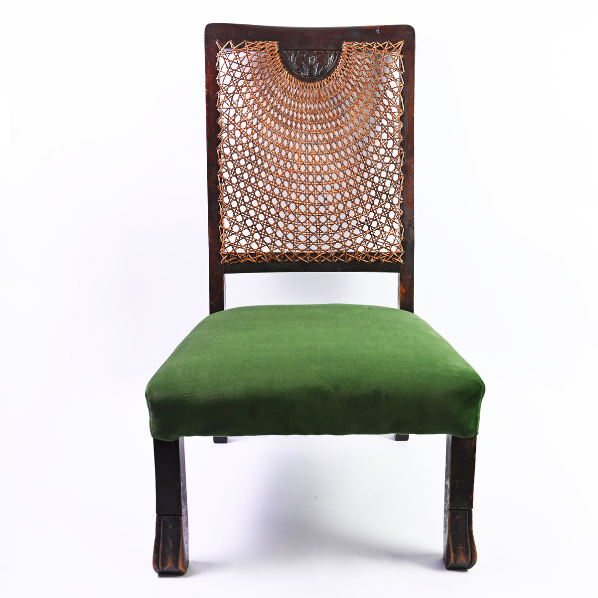 Antique Begere and Carved Oak Nursing Chair