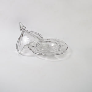 French Scalloped Glass Butter Dish