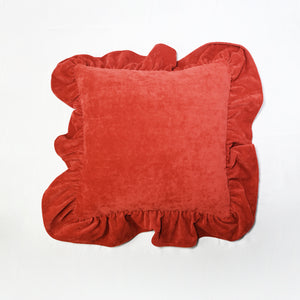 Luxurious velvet ruffle edged cushion