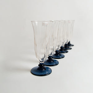 Set of Blue Stemmed Champagne Flutes