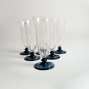 Set of Blue Stemmed Champagne Flutes