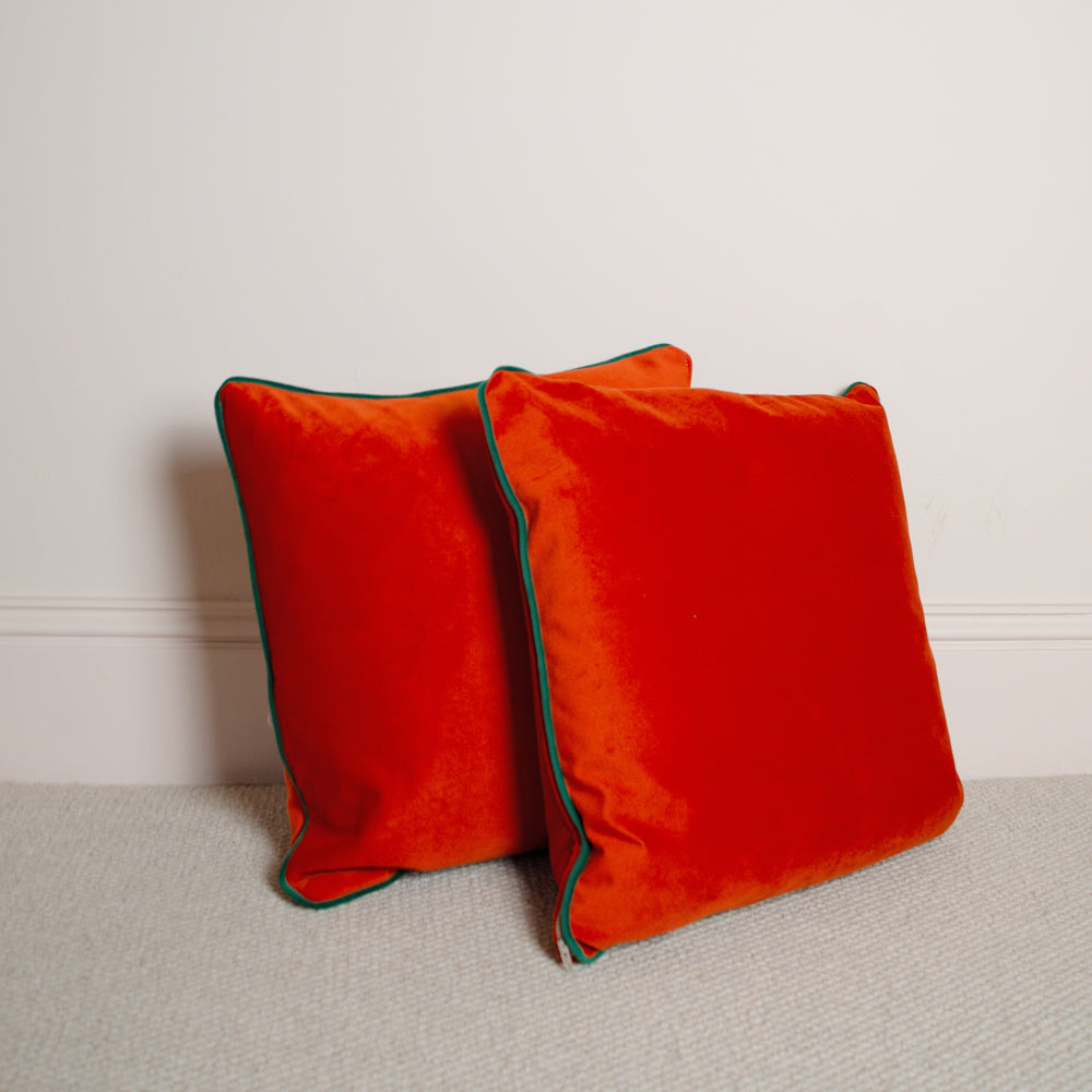 Luxurious Tangerine Velvet Cushions
