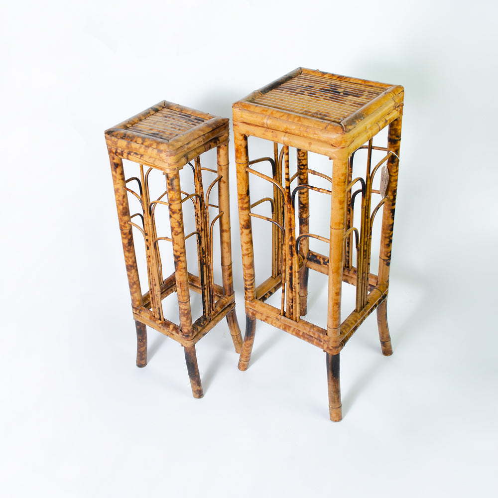 Beautifully crafted pair of Square Tiger Bamboo Plant Stands