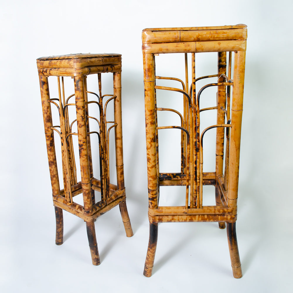 Beautifully crafted pair of Square Tiger Bamboo Plant Stands