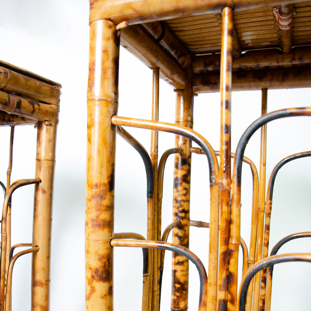 Beautifully crafted pair of Square Tiger Bamboo Plant Stands
