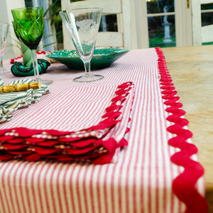 Berry Red Handmade Sutton Striped Tablecloth