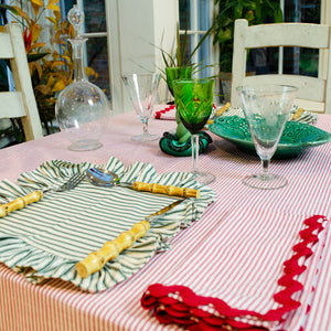 Berry Red Handmade Sutton Striped Tablecloth