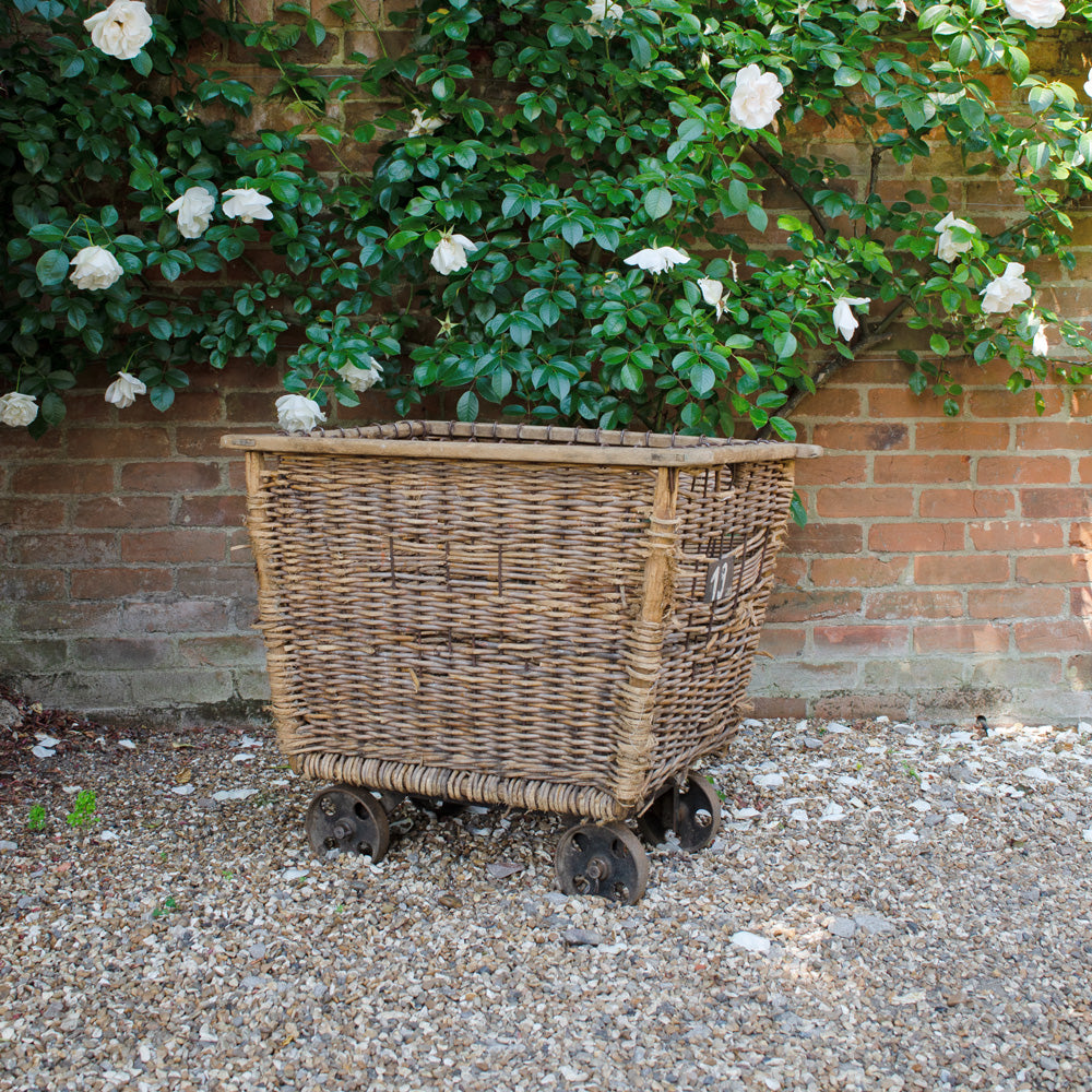 Stunning French Antique Mill Basket on Wheels