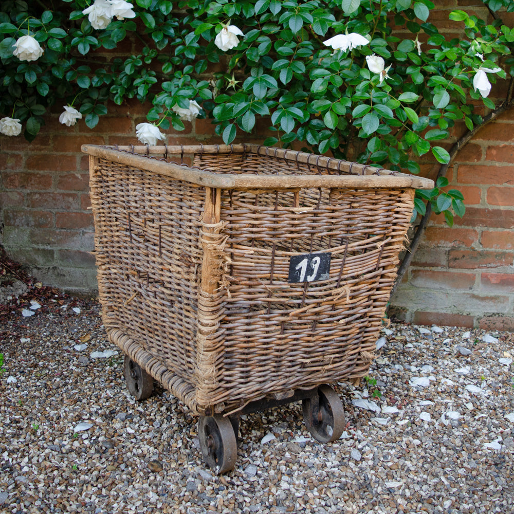 Stunning French Antique Mill Basket on Wheels