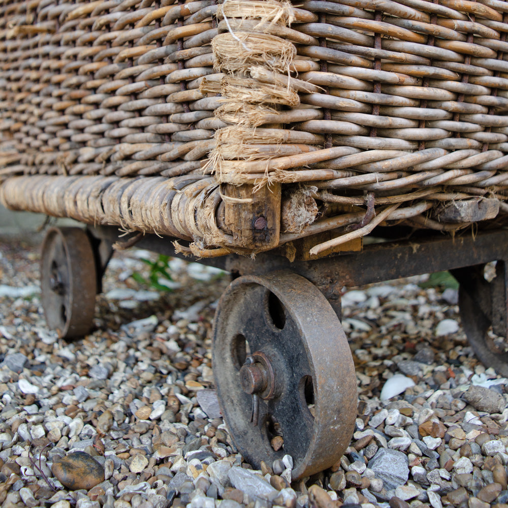 Stunning French Antique Mill Basket on Wheels