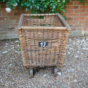 Stunning French Antique Mill Basket on Wheels
