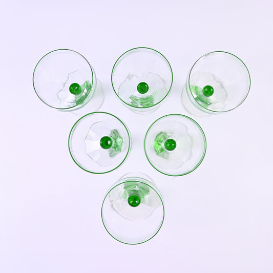 Set of 6 Bobbin Green Stem Glasses