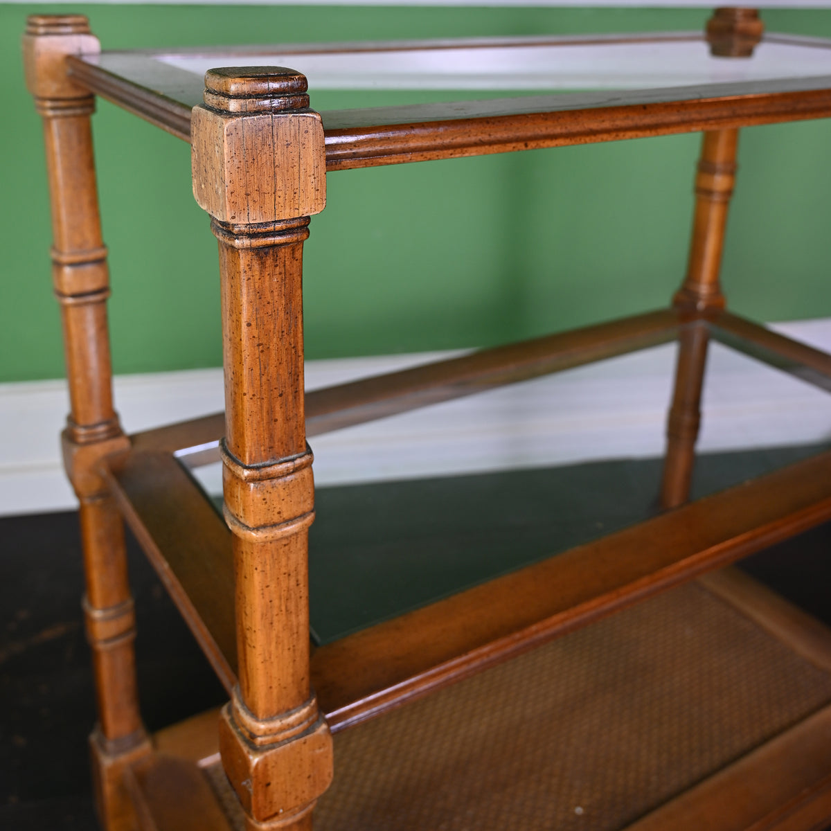 Three - Tier Bamboo Style and Glass Shelving