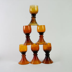 Set of German Roemer Beehive Amber Wine Glasses