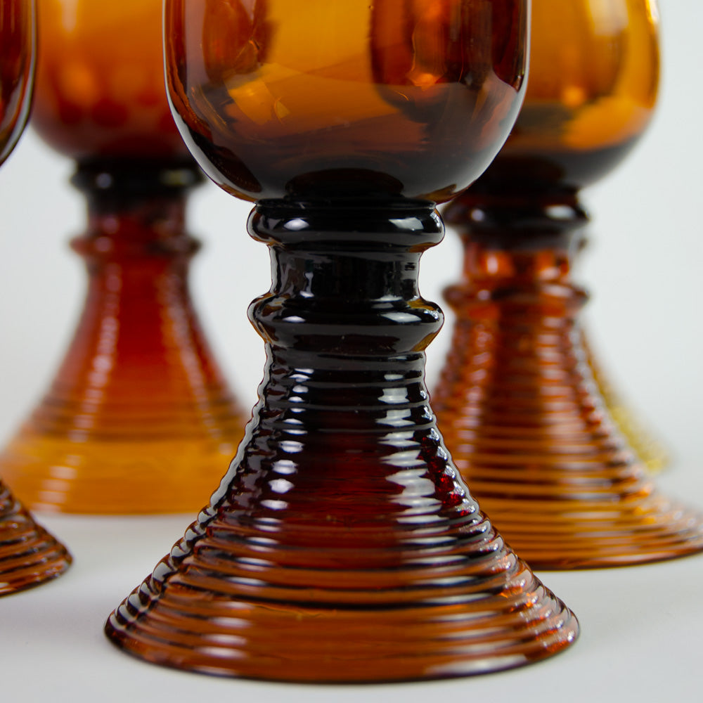Set of German Roemer Beehive Amber Wine Glasses