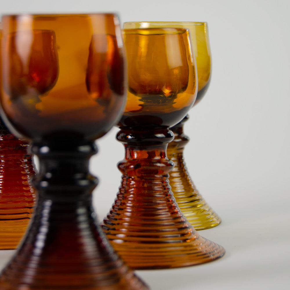 Set of German Roemer Beehive Amber Wine Glasses