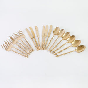 Beautiful Mid-Century Brass Faux Bamboo Cutlery Set