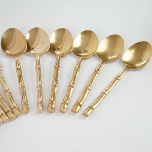 Beautiful Mid-Century Brass Faux Bamboo Cutlery Set
