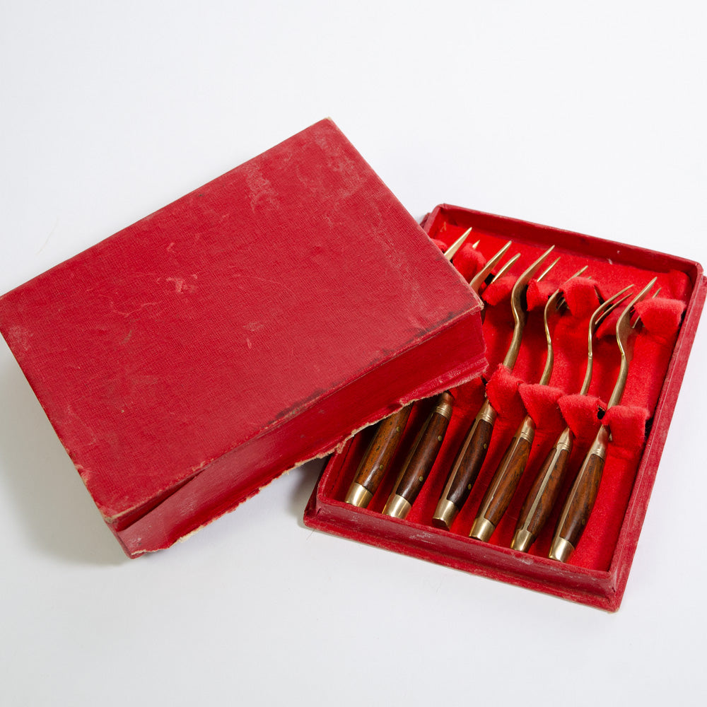 Set of Vintage Rosewood Escargot Forks