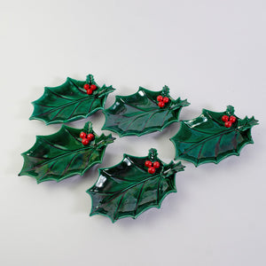 Vintage Christmas Holly Leaf Dishes