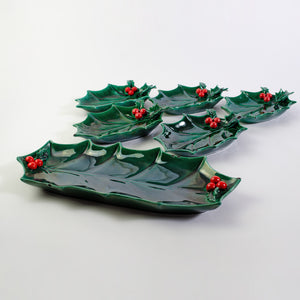 Vintage Christmas Holly Leaf Dishes