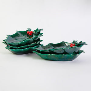 Vintage Christmas Holly Leaf Dishes