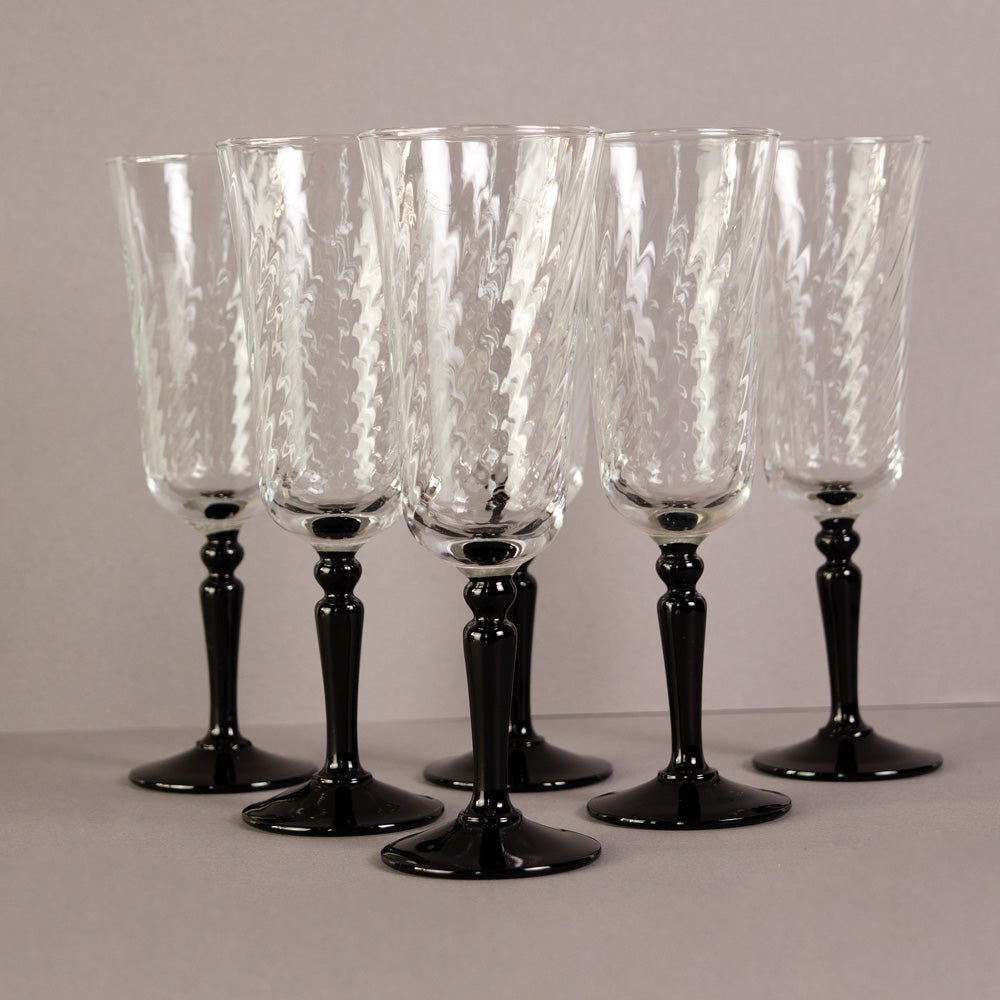 Set of  Five French Champagne Long Stemmed Flutes
