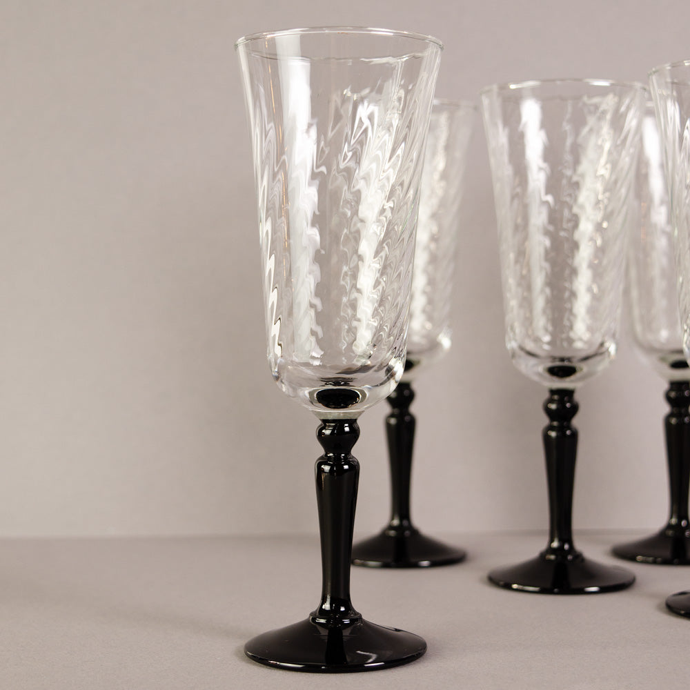 Set of  Five French Champagne Long Stemmed Flutes