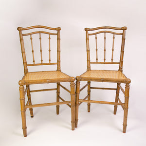 Pair of Faux Bamboo Cane Side Chairs