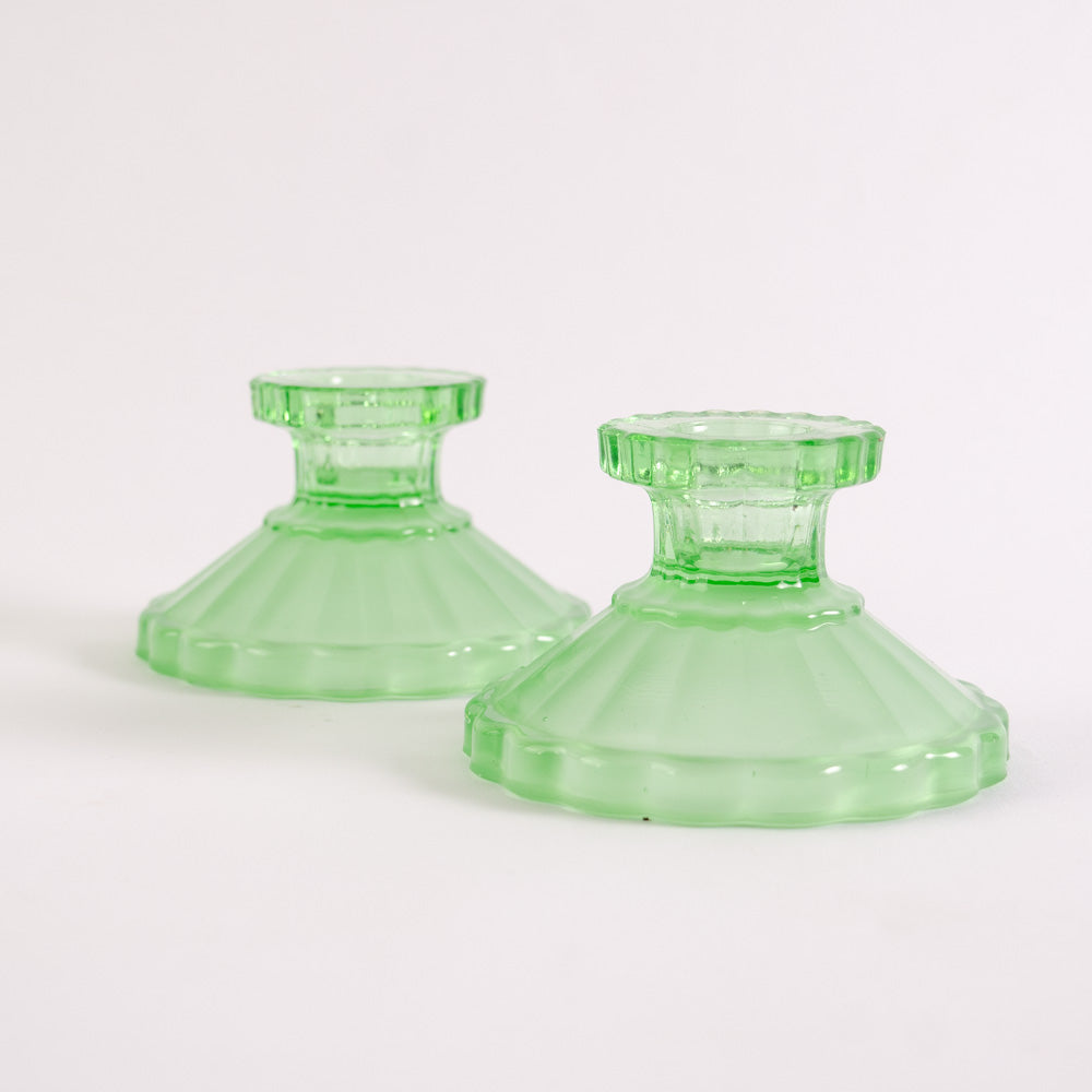 Pretty French Pea Green Candle Stick Holders