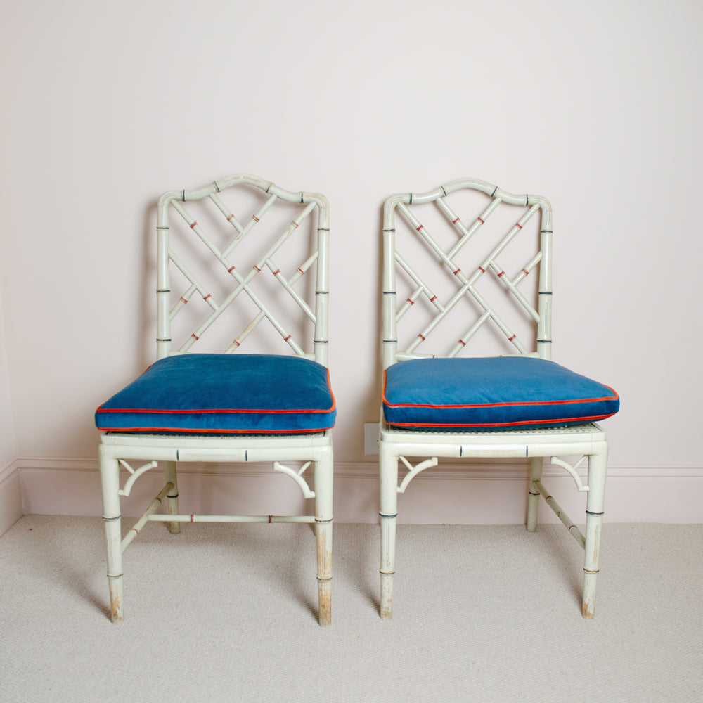 Pair of White Faux Bamboo Dining Chairs