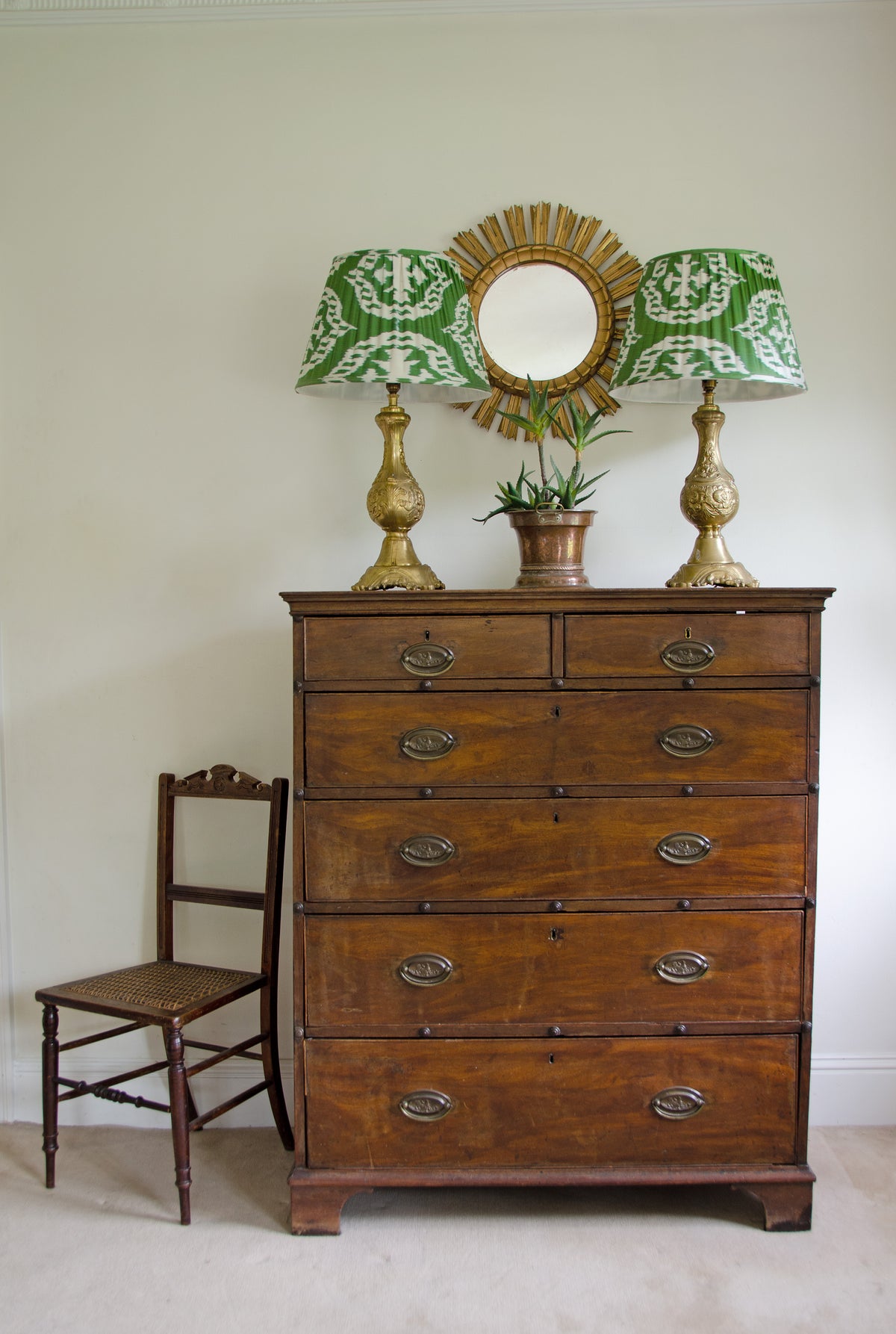 Pair of Italian Vintage Brass Lamps with Silk Pleated Lampshades