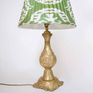 Pair of Italian Vintage Brass Lamps with Silk Pleated Lampshades