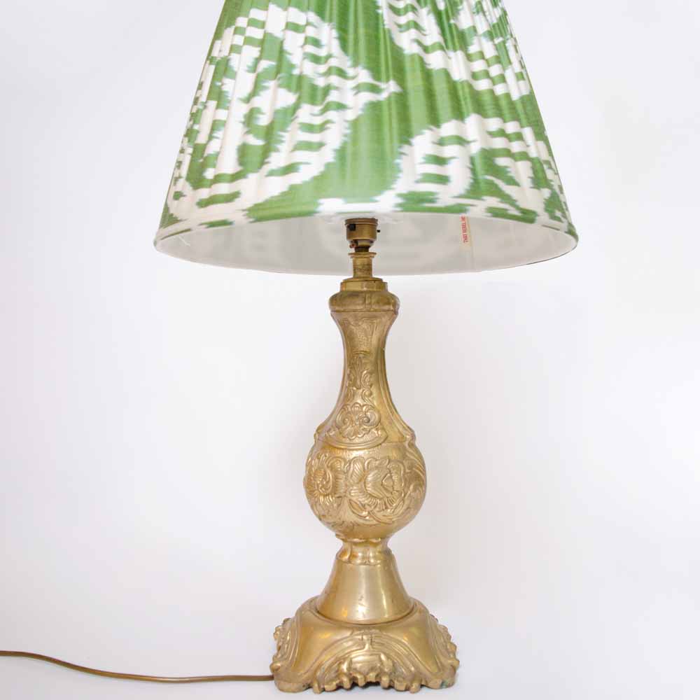 Pair of Italian Vintage Brass Lamps with Silk Pleated Lampshades